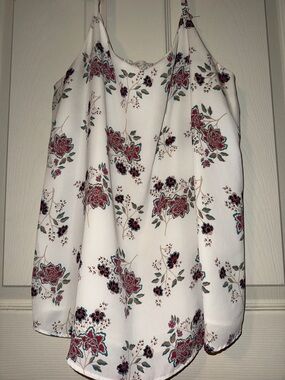 Pink Republic White Floral Print Camisole with Red & Teal Accents